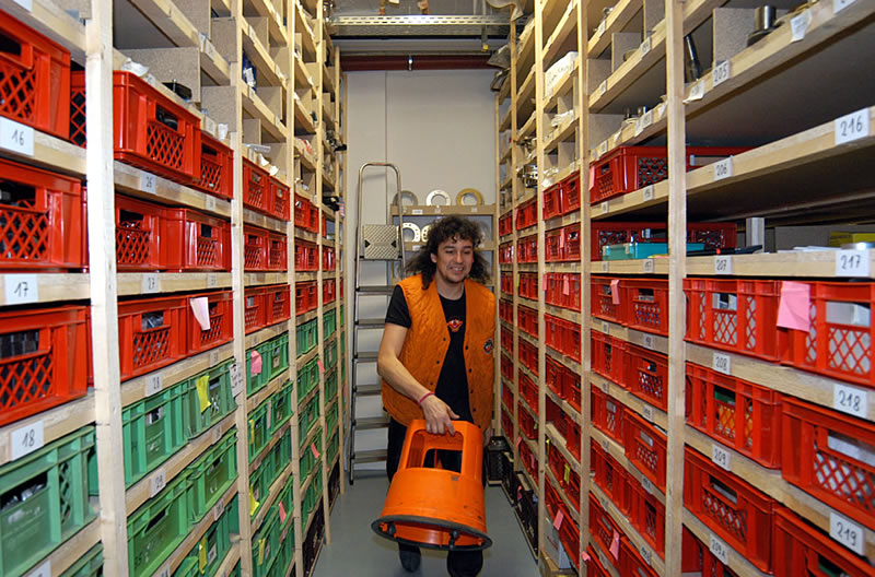 Andy inside parts storage